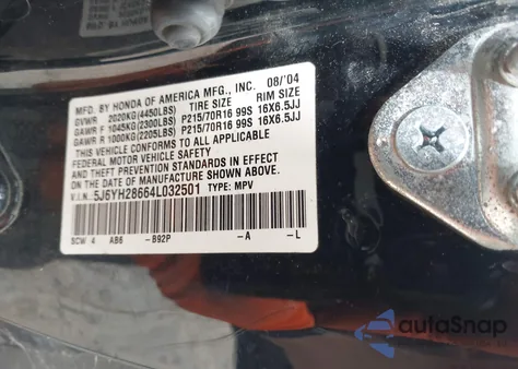 2004 Honda Element Ex from USA, damaged, VIN 5J6YH28664L032501